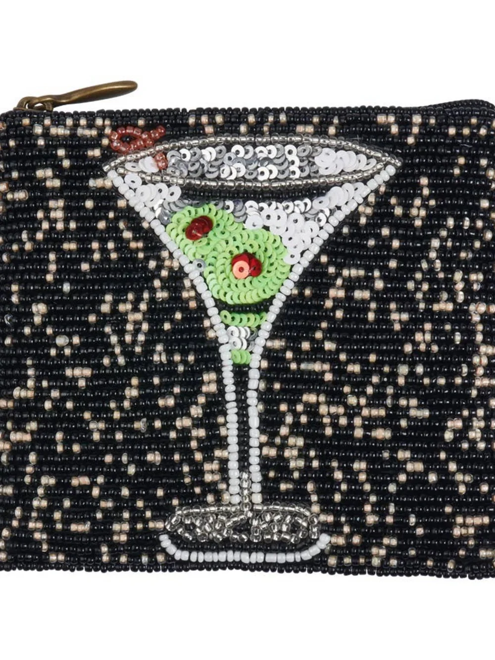 Key West Martini Cocktail Black Beaded Card Key Holder Green Olive Accent